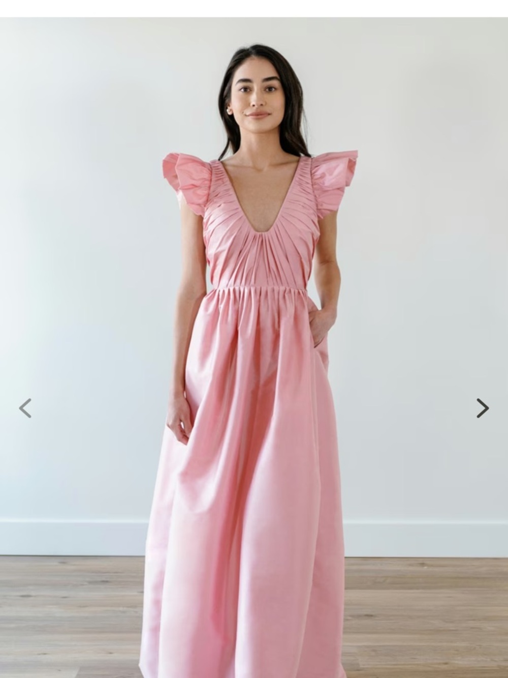 By Watters Calatheas Pink Flutter-Sleeve Gown